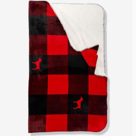 PINK Victoria's Secret Accessories - Pink Victoria Secret plaid Sherpa blanket